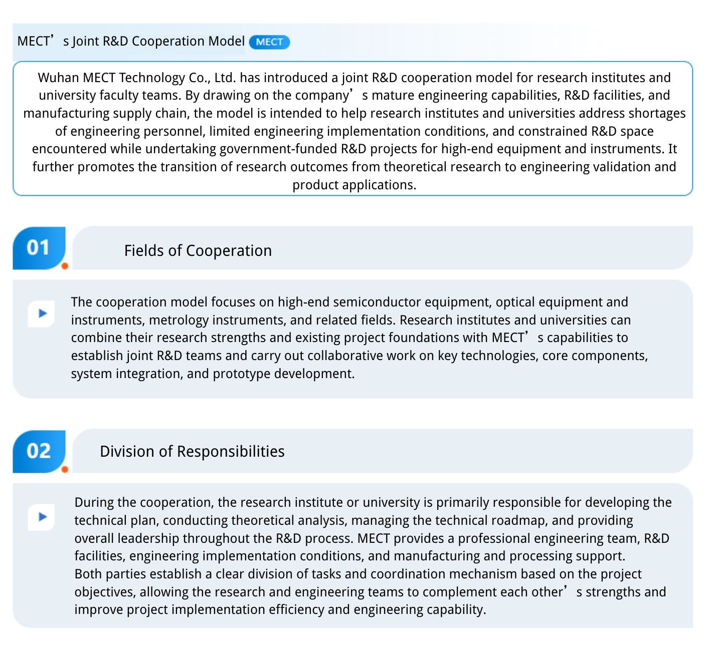 Wuhan MECT Technology Co., Ltd. has introduced a joint R&D cooperation model for research institutes and university faculty teams. By drawing on the company’s mature engineering capabilities, R&D .jpg